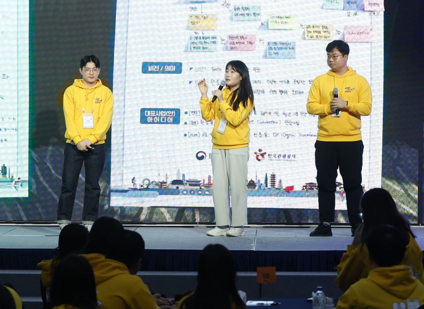[한국관광공사]한중일 미래세대 관광 비전 그룹토론 결과를 발표하는 청년들.jpg